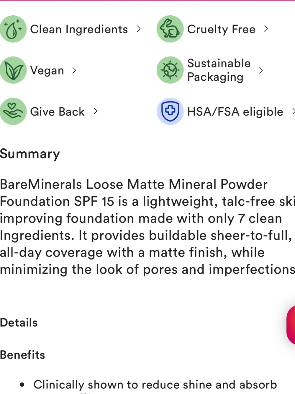 bareMinerals ORIGINAL Loose Mineral Powder Foundation SPF 15 Medium Beige 2g